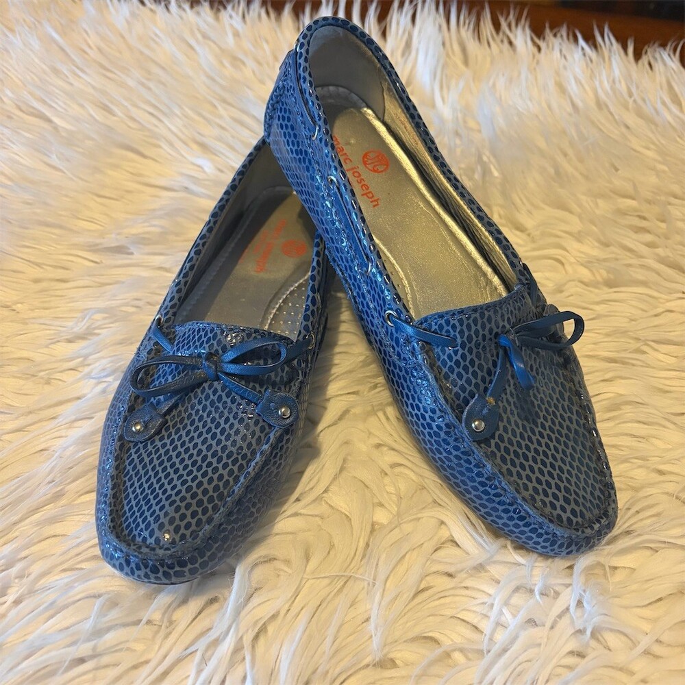 Marc Joseph New York Loafers Womens 8 Blue Snake Print Bow Slip On